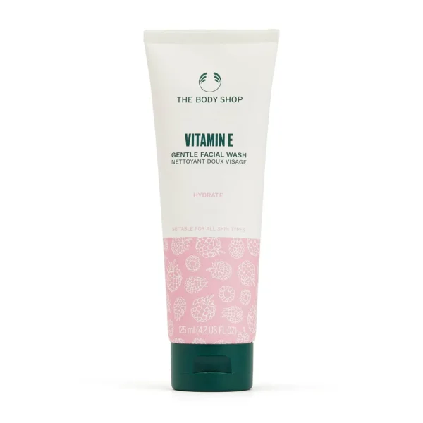 The Body Shop Vitamin E Gentle Facial Wash, 125 ML - For All Skin Types | Non- Drying Formula | Vegan