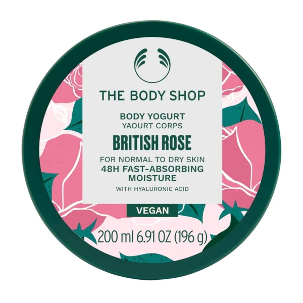 The Body Shop Vegan British Rose Body Yogurt, 200 Ml (Pack of 1) | Normal To Dry Skin | Instant 48 Hr Moisture Cream