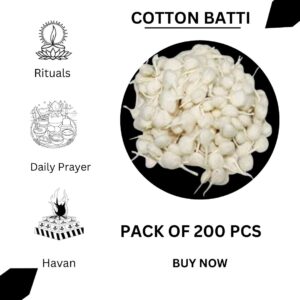 Pooja Cotton Round  Diya Batti/Phool Batti for Pooja Aarti White Color (Pack of 200)