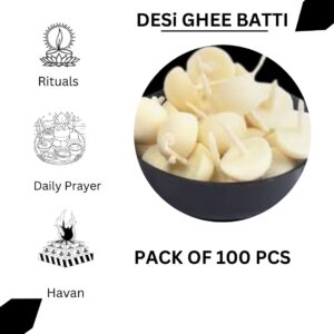 Small Ghee Diya for Puja Ghee Batti/Wicks/Jyot for Puja Aarti, (Pack of 1,  100 Pcs)
